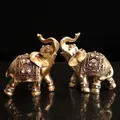 2 stücke Feng Shui harz elefanten Figuren Glück Goldenen elefanten Statuen Reichtum Figurine