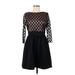 Eliza J Cocktail Dress - Fit & Flare Crew Neck Long sleeves: Black Polka Dots Dresses - Women's Size 8 Petite