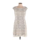 Connected Apparel Casual Dress - Shift Crew Neck Sleeveless: Ivory Jacquard Dresses - Women's Size 12 Petite