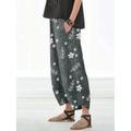 Women's Pants Trousers Linen Cotton Blend Floral Wine Blue Casual Daily Long Going out Weekend Summer