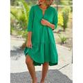 Damen Schwarz Blau Orange Sommer Frühling Midikleid Leinen-inspirierte Kleider Baumwoll-Leinenkleid A Linie Kleid Lässig Urlaub Lässiger Schnitt Einfach V-Ausschnitt