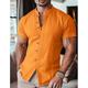 Herren Hemd leinenhemd Guayabera Hemd Sommerhemd Strandhemd Hawaiihemd Sommerhemd Weiß Blau Orange Kurzarm Feste Farbe Stehkragen Frühling Sommer Strasse Täglich Bekleidung Rüschen