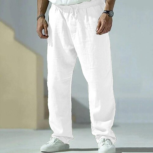 Herren Hose Sommerhose Strandhose Tasche Kordelzug Elastischer Bund Einfach Komfort Atmungsaktiv Urlaub Täglich Ferien Hawaiianisch Boho Graues Grün Schwarz Image