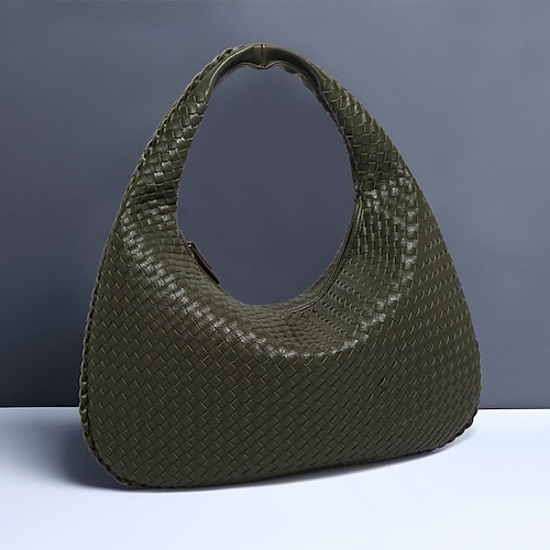 Damen Handtasche Schultertasche Veganes Leder Großes Fassungsvermögen Geflochten Dunkelgrau Wein Dunkelbraun