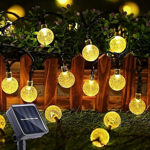 Elegante Solar-LED-Lichterkette für Hochzeitsfeiern und Empfänge – 5–30 m Kristallkugel, 8 Modi, wasserdichte Solar-Terrassenbeleuchtung für Garten, Hof, Veranda-Dekor, Warmweiß, Blau, Weiß, RGB Image