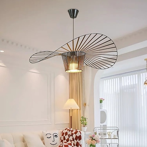Pendelleuchte Vintage Wohnzimmer Kronleuchter Pendelleuchte 60 cm LED-Vertigo-Lampe Pendelleuchten aus Fiberglas/Polyurethan E27 für Lampenschirm, Restaurant, Bar, Café, schwarz 110–240 V Image