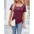 T shirt Tee Femme Noir Rose Claire Vin Plein Bouton Cordon Plein Air du quotidien Mode Col en U Standard M