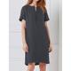 Robe en coton et lin Robe d'été en coton Femme Robe mi-longue Mélange de Lin Coton Décontractées du quotidien Col Ras du Cou Bouton Poche Manche Courte Eté Printemps Ample Vin Kaki Gris Plein S M L