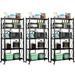 5-Tier 3 Pack Foldable Storage Shelf with Wheels Heavy Duty Metal Shelf Rolling Kitchen Shelving Units Metal Garage Shelf 27.9 x13.4 x62.5 Black