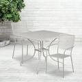 Flash Furniture 35.5-inch Square Steel 3-piece Patio Table Set with Square Back Chairs Light Gray