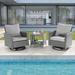 Sonerlic 3-Piece Patio Sofa Set Rattan Swivel Rocking Chair Set Side Table Suiting Backyard Poolside and Patio Light Gray