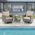 Sonerlic 3-Piece Patio Sofa Set Rattan Swivel Rocking Chair Set Side Table Suiting Backyard Poolside and Patio Sand