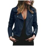 Fall Savings! 2023 Itsun Zip Up Jackets for Women Women s Leather Jackets Faux Motorcycle Plus Size Moto Biker Coat Short Lightweight Vegan Pleather Fashion Blue 18