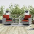 CHYVARY 3-Piece Patio Sofa Set Rattan Swivel Rocking Chair Set Side Table Suiting Backyard Poolside and Patio Red