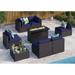 8 Pieces Patio Furniture Set with 45 Plate Embossing Propane Fire Table Outdoor PE Rattan Sectional Sofa Set Patio Gas Fire Pit Conversation Set with Blue Cushions & Glass Table