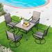 simple 5 Pieces Outdoor Dining Set 4 Sling Dining Swivel Chairs and 48 Round Metal Wood Grain Table with 2 Umbrella Hole Furniture Sets for Lawn Backyard Garden