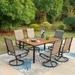 simple 7 Pieces Patio Dining Sets Outdoor Furniture Set Including 1x 64 Rectangle Wood-Like Table Table and 6 Padded Sling Swivel Chairs Metal Dining Set for Backyard Garden Deck