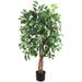 Artificial Ficus Tree Tall Fake Ficus Silk Tree with Natural Wood Trunk in Plastic Nursery Pot for Indoor Outdoor House Living Room Office Garden Decor