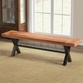 Yesfashion Outdoor Acacia Wood/Acacia Metal Bench Furniture Dining Bench Seating Rectangular Picnic Teak Finish/Rustic Meta