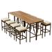 Capri 10 PCS Outdoor Bar Dining Table Set Bar Table and 8 Stools with Cushions All-Weather Patio Furniture Brown