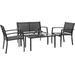 4 Pieces Patio Furniture Set Outdoor Garden Patio Conversation Sets Poolside Lawn Chairs with Glass Coffee Table Porch Furniture (Black)