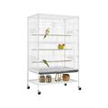 52-inch Wrought Steel Standing Bird Cage with Slide-out Tray Moble Parrot Cage Flight Cage with Wooden Perches & 4 Feeders for Cockatiels Budgies Lovebirds Canaries Finches White