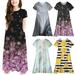 Elainilye Fashion Girls Floral Dress Summer Cute Short Sleeve Flower Multicolour Print Dress Sizes 3-14Y Purple