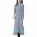 naisibaby Long Sleeve Colorblock Dress for Girls Round Neck Long Dress for Kids Gray Size 14-15 Years