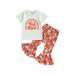 Qtinghua Toddler Baby Girls Fifth Brithday Outfits Short Sleeve Letter Rainbow Print Tops+Floral Flared Pants Set White 4-5 Years