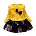 Lovskoo Toddler Infant Baby Girls Birthday Princess Dress Holiday Christmas Ruffled Dress Long Sleeve Round Neck Bowknot Tutu Splice Dress Yellow