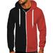 Amtdh Zip Up Jackets for Men Clearance Color Block Long Sleeve Hooded Men s Patchwork Sweatshirts Casual Soft Fitting Lightweight Blouses 2023 Mens Cool Clothes Red_b XXXXL