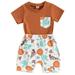 Toddler Boy Outfits Summer Short Sleeved T Shirt Shorts Suit Sun Cactus Print Two Piece Handsome Suit Suitable For Young Children Baby Boy Clothes Orange 12 Months-18 Months