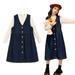 Esaierr Kids Toddler Jean Overall Dress Outfit for Girls 2PCS Denim Suspender Jumpers Casual Strap Spring Dresses Clothing Set 5-14Y Fall Onesies Longsleeve Tee Top Shirt Set