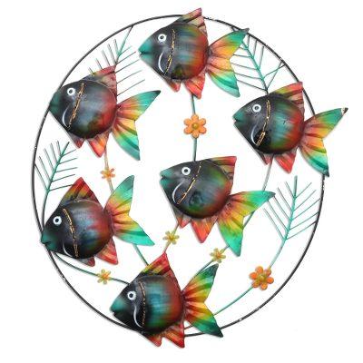 Rainbow School,'Hand Crafted Metal Wall Sculpture of Tropical Fish'