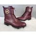 Michael Kors Shoes | New Size 7 Michael Kors Tatum Maroon Combat Lace Up Logo Plum Boots Burgundy | Color: Red | Size: 7