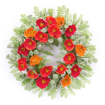 Poppy And Fern Floral Wreath 18.5