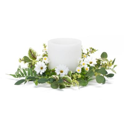 Mixed Foliage And Daisy Candle Ring (Set Of 4) by Melrose in White