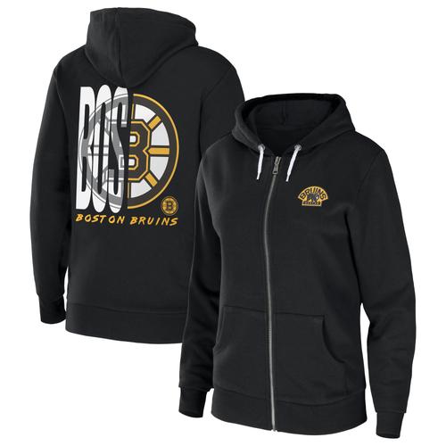 Damenbekleidung von Erin Andrews Schwarzer Boston Bruins Sponge Fleece-Hoodie mit durchgehendem Reißverschluss