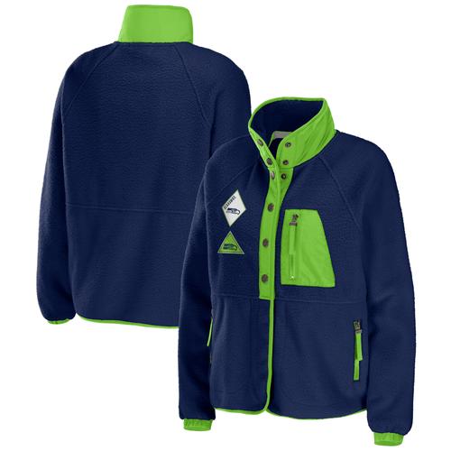 Damenbekleidung von Erin Andrews College Navy Seattle Seahawks Polar Fleece Raglan Full-Snap Jacke