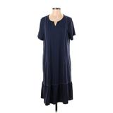 LOGO by Lori Goldstein Casual Dress - DropWaist Crew Neck Short Sleeve: Blue Dresses - Women's Size 4