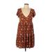 Jessica Simpson Casual Dress - Popover: Brown Floral Dresses - Women's Size Large