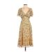 Max Studio Casual Dress - Wrap: Yellow Print Dresses - Women's Size Small