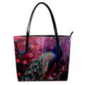 FNETJXF Tote Bags, Faux Leather Large Tote Bags for Women, Women's Tote Handbags, Peacock Painting Purple Magnolia Vintage Art, Totes for Women