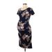 Isabel Maternity Casual Dress: Blue Floral Motif Dresses - Women's Size Medium