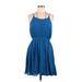 Express Casual Dress - Fit & Flare: Blue Solid Dresses - Women's Size Medium