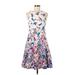 Maggy London Casual Dress - Fit & Flare: White Print Dresses - Women's Size 6