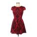 B. Darlin Casual Dress - Fit & Flare: Red Jacquard Dresses - Women's Size 9