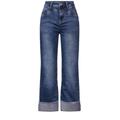 Street One Style Denim-Straight Leg Damen mid blue net wash, Gr. 26-28, Casual Fit Damenjeans, High Waist, Straight Legs, Fransen, mittelblaue Waschung