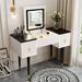 43.3" Modern Dressing Table Set with Flip-top Mirror and LED Light,Customizable Storage,Marble-style Stickers Tabletop