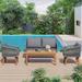 4 PCS Outdoor Patio Conversation Set, 1 Solid Wood Loveseat and Table, 2 Chairs